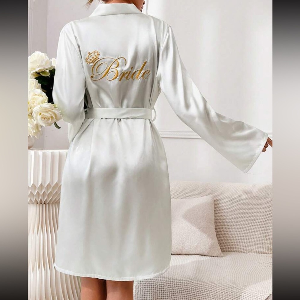 Women's Wedding Alphabet Embroidery Belted Bathrobe
